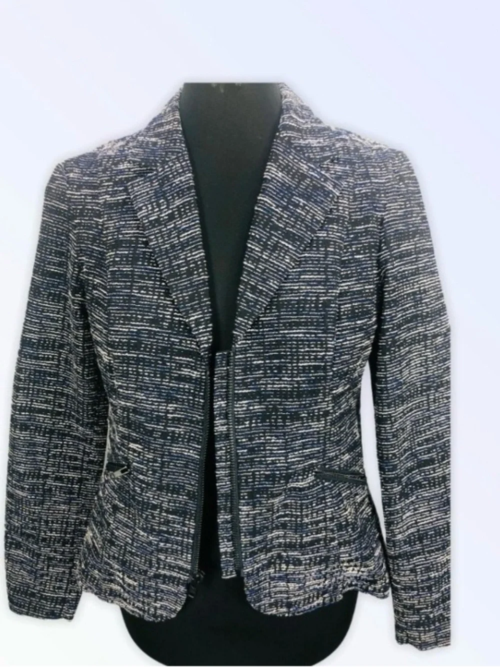 CAbi Navy and Gray Tweed Zip-Front Blazer - Picture 3 of 4